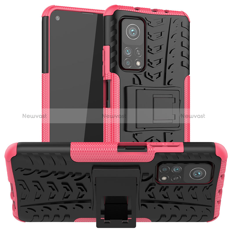 Silicone Matte Finish and Plastic Back Cover Case with Stand JX1 for Xiaomi Mi 10T 5G
