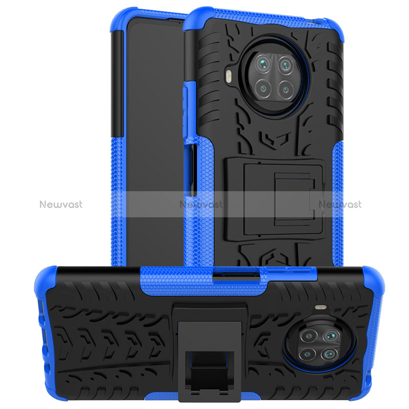 Silicone Matte Finish and Plastic Back Cover Case with Stand JX1 for Xiaomi Mi 10T Lite 5G Blue