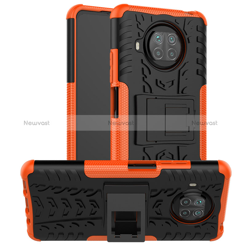 Silicone Matte Finish and Plastic Back Cover Case with Stand JX1 for Xiaomi Mi 10T Lite 5G Orange