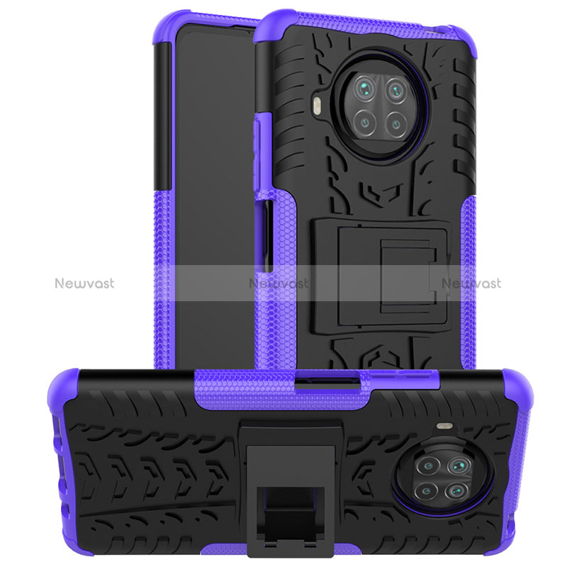 Silicone Matte Finish and Plastic Back Cover Case with Stand JX1 for Xiaomi Mi 10T Lite 5G Purple