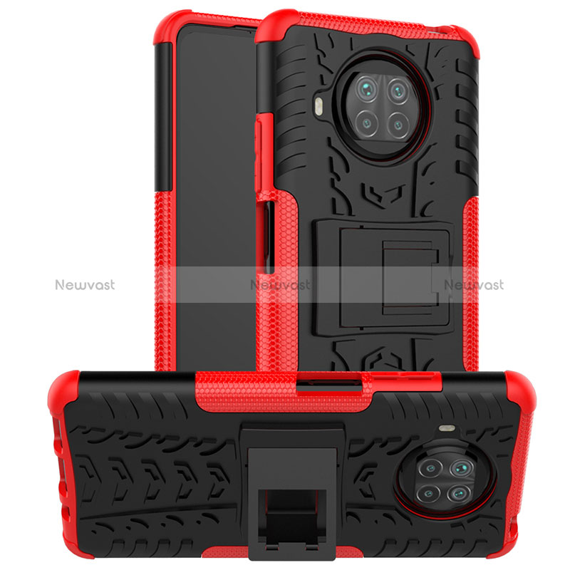 Silicone Matte Finish and Plastic Back Cover Case with Stand JX1 for Xiaomi Mi 10T Lite 5G Red