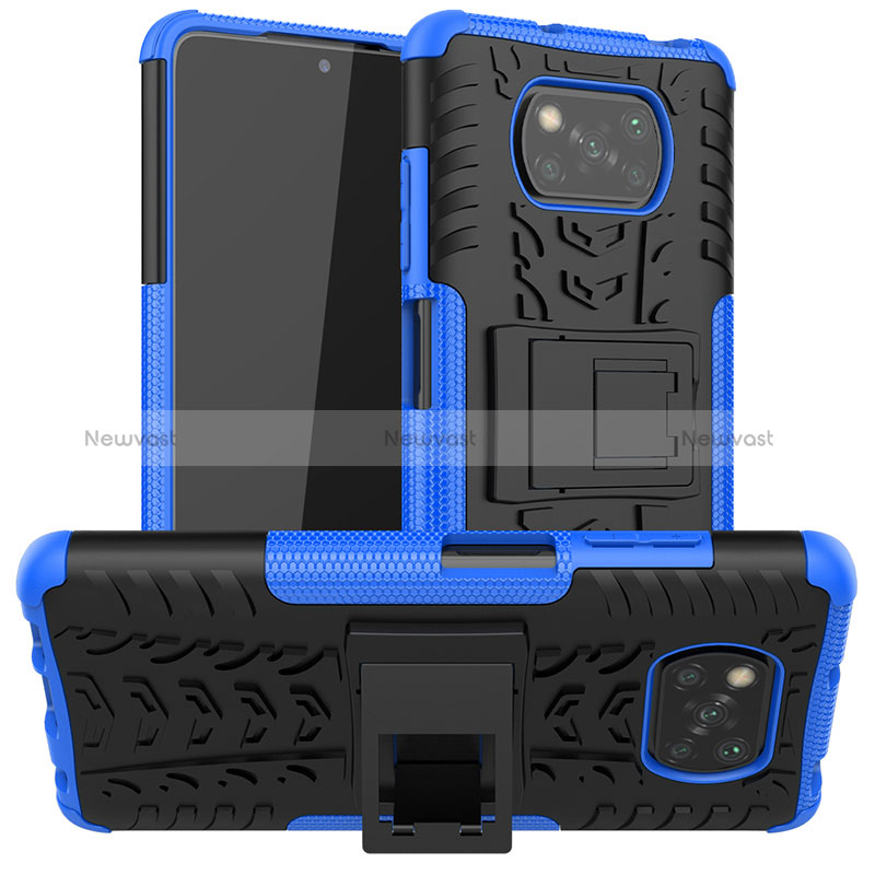 Silicone Matte Finish and Plastic Back Cover Case with Stand JX1 for Xiaomi Poco X3 Blue
