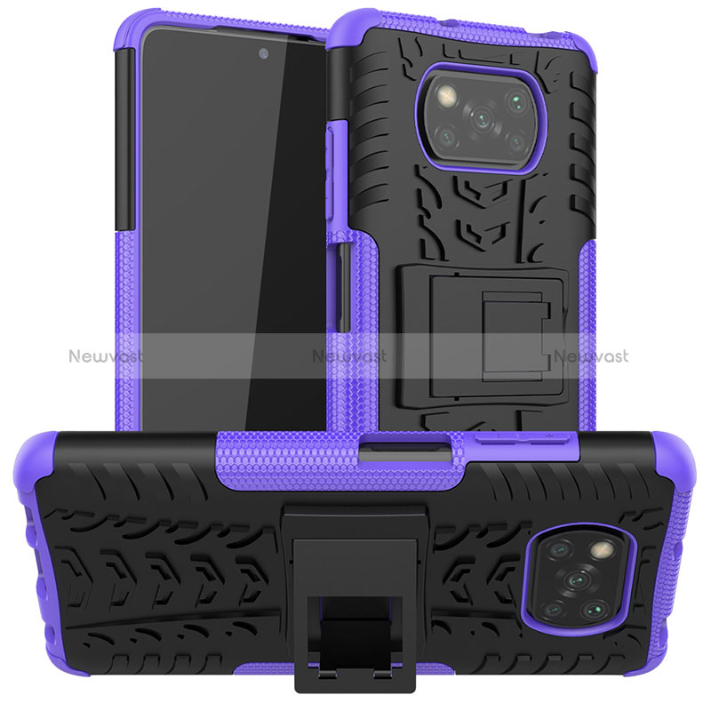 Silicone Matte Finish and Plastic Back Cover Case with Stand JX1 for Xiaomi Poco X3 Purple