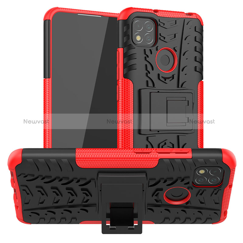 Silicone Matte Finish and Plastic Back Cover Case with Stand JX1 for Xiaomi Redmi 10A 4G Red