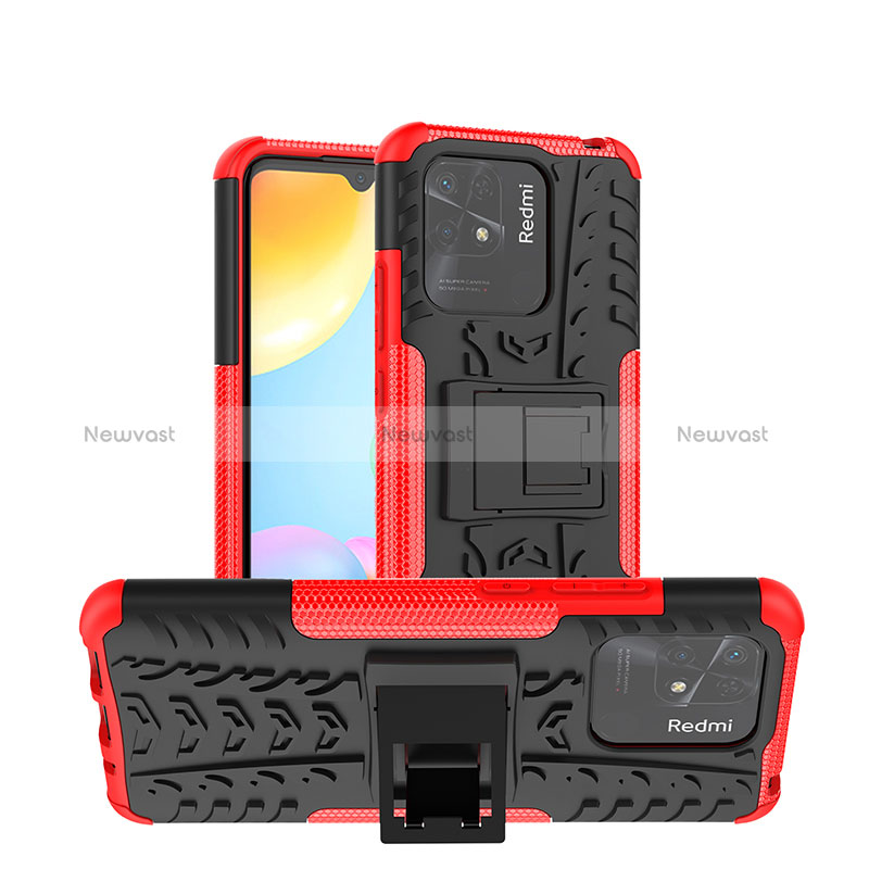 Silicone Matte Finish and Plastic Back Cover Case with Stand JX1 for Xiaomi Redmi 10C 4G