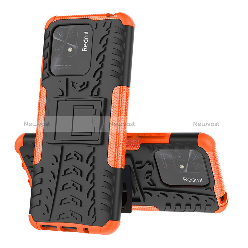 Silicone Matte Finish and Plastic Back Cover Case with Stand JX1 for Xiaomi Redmi 10C 4G Orange