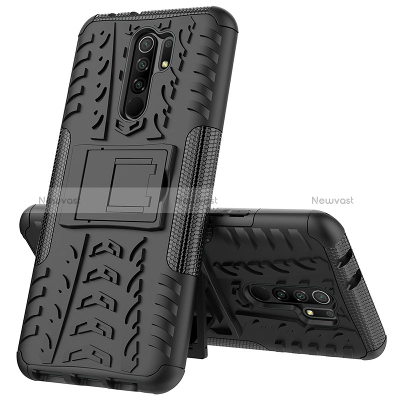 Silicone Matte Finish and Plastic Back Cover Case with Stand JX1 for Xiaomi Redmi 9
