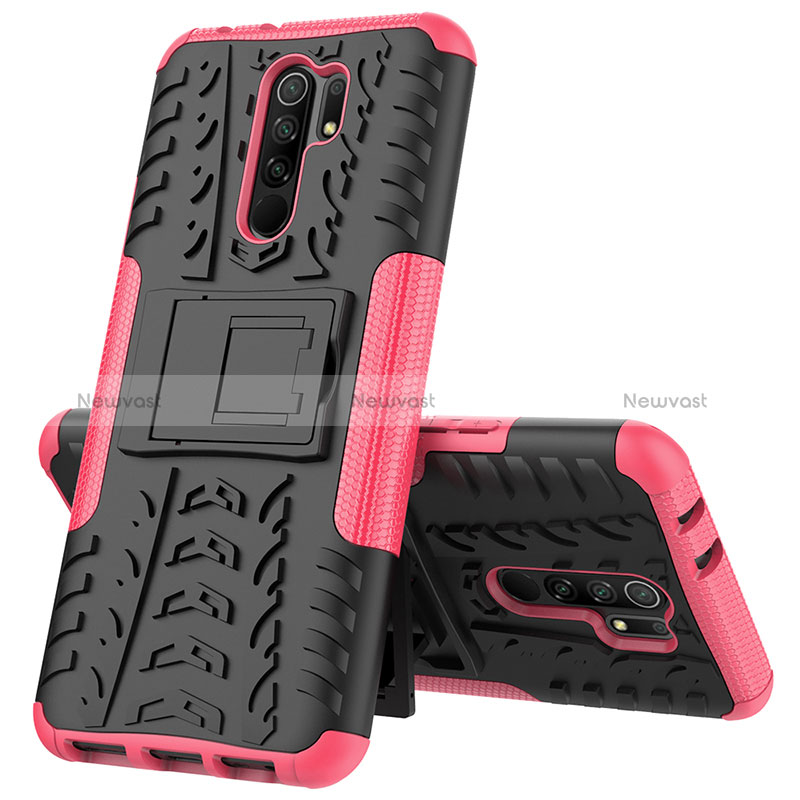 Silicone Matte Finish and Plastic Back Cover Case with Stand JX1 for Xiaomi Redmi 9