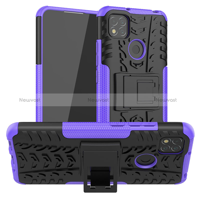 Silicone Matte Finish and Plastic Back Cover Case with Stand JX1 for Xiaomi Redmi 9 India Purple