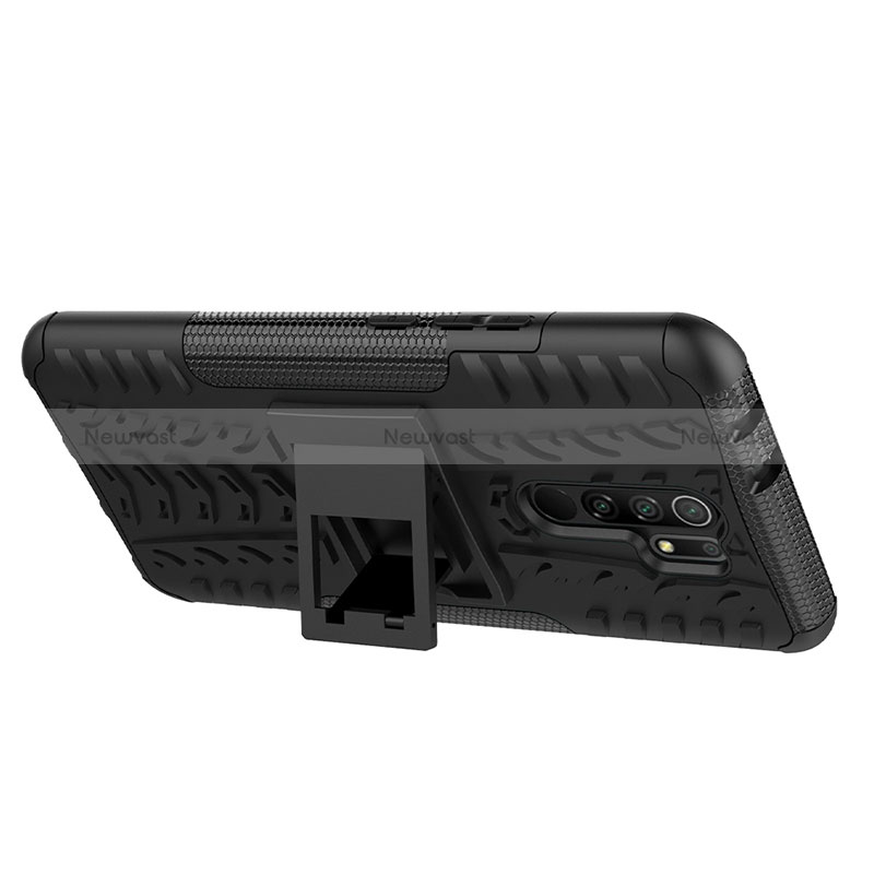 Silicone Matte Finish and Plastic Back Cover Case with Stand JX1 for Xiaomi Redmi 9 Prime India