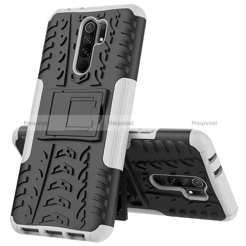 Silicone Matte Finish and Plastic Back Cover Case with Stand JX1 for Xiaomi Redmi 9 Prime India