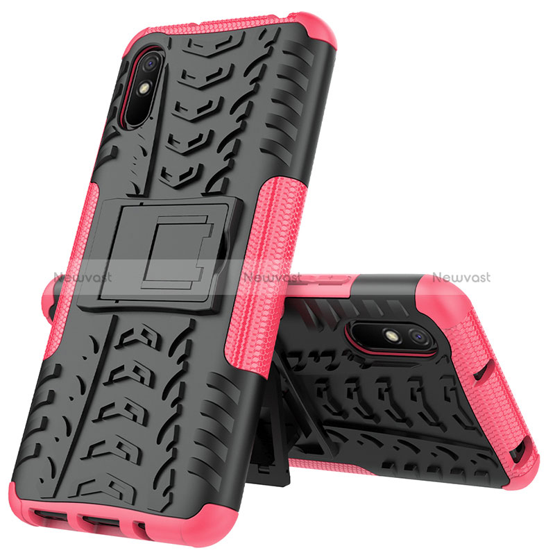 Silicone Matte Finish and Plastic Back Cover Case with Stand JX1 for Xiaomi Redmi 9AT