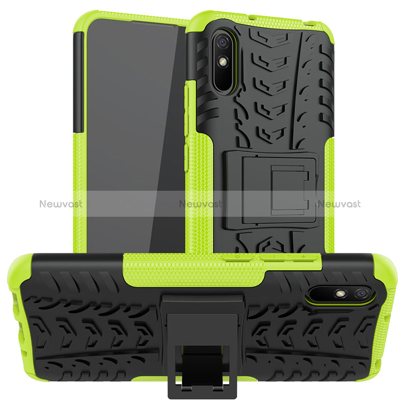 Silicone Matte Finish and Plastic Back Cover Case with Stand JX1 for Xiaomi Redmi 9AT Green
