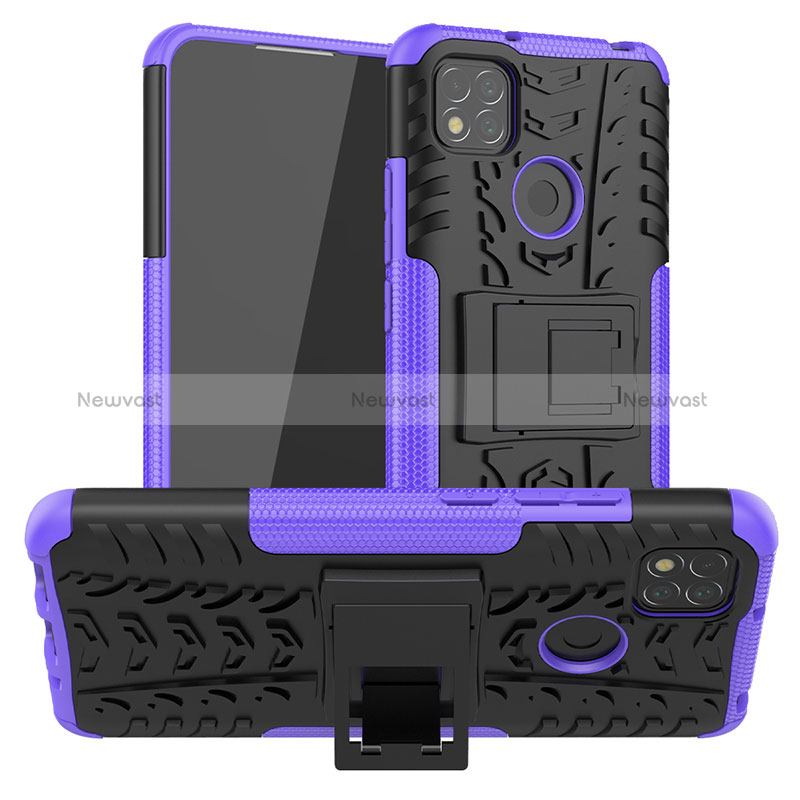 Silicone Matte Finish and Plastic Back Cover Case with Stand JX1 for Xiaomi Redmi 9C NFC Purple