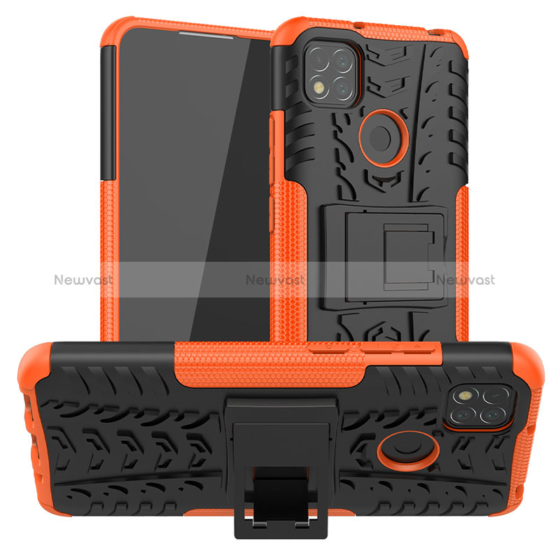 Silicone Matte Finish and Plastic Back Cover Case with Stand JX1 for Xiaomi Redmi 9C Orange