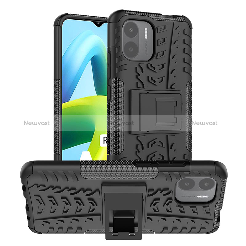 Silicone Matte Finish and Plastic Back Cover Case with Stand JX1 for Xiaomi Redmi A1 Black