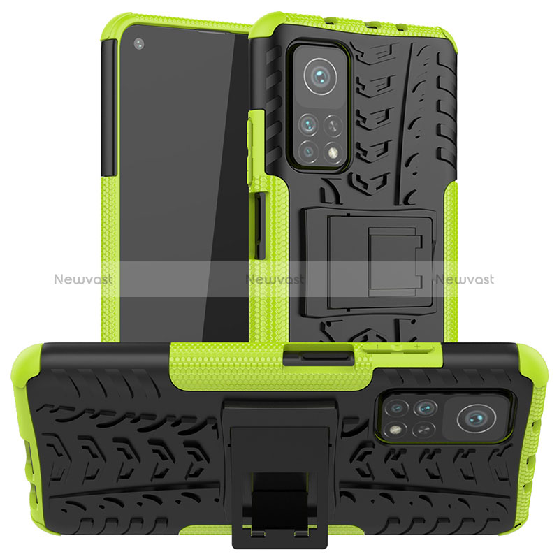 Silicone Matte Finish and Plastic Back Cover Case with Stand JX1 for Xiaomi Redmi K30S 5G Green