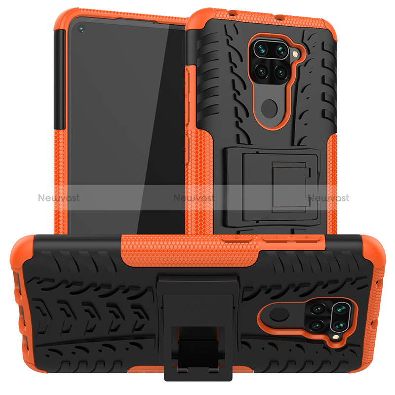 Silicone Matte Finish and Plastic Back Cover Case with Stand JX1 for Xiaomi Redmi Note 9 Orange