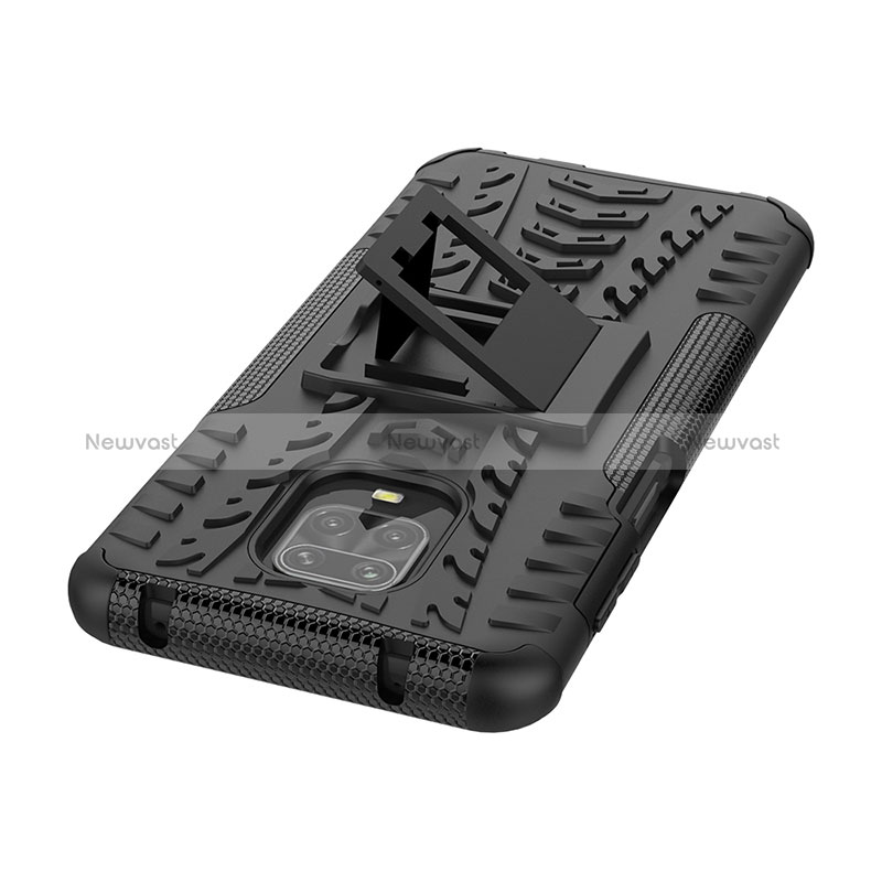 Silicone Matte Finish and Plastic Back Cover Case with Stand JX1 for Xiaomi Redmi Note 9 Pro