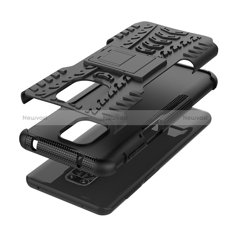 Silicone Matte Finish and Plastic Back Cover Case with Stand JX1 for Xiaomi Redmi Note 9 Pro