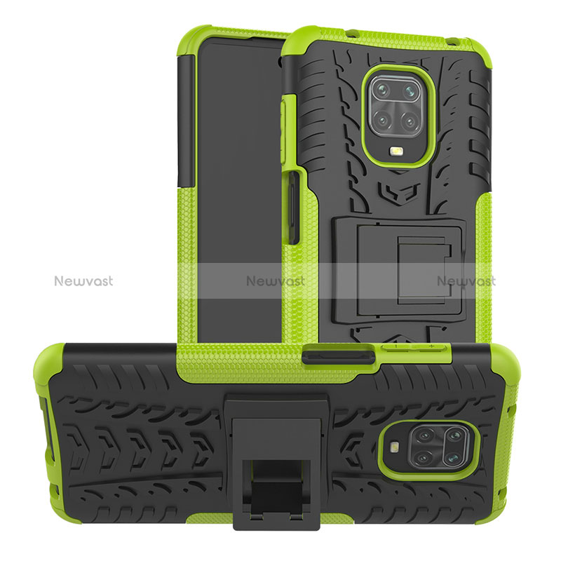 Silicone Matte Finish and Plastic Back Cover Case with Stand JX1 for Xiaomi Redmi Note 9 Pro Green