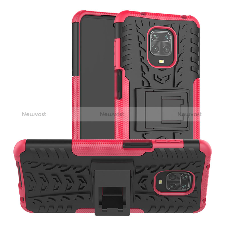 Silicone Matte Finish and Plastic Back Cover Case with Stand JX1 for Xiaomi Redmi Note 9 Pro Max Hot Pink