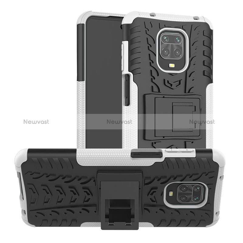 Silicone Matte Finish and Plastic Back Cover Case with Stand JX1 for Xiaomi Redmi Note 9 Pro Max Silver