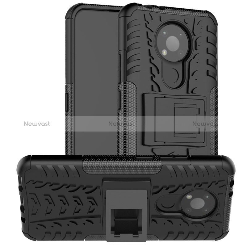 Silicone Matte Finish and Plastic Back Cover Case with Stand JX2 for Nokia 3.4 Black