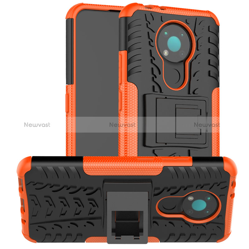 Silicone Matte Finish and Plastic Back Cover Case with Stand JX2 for Nokia 3.4 Orange
