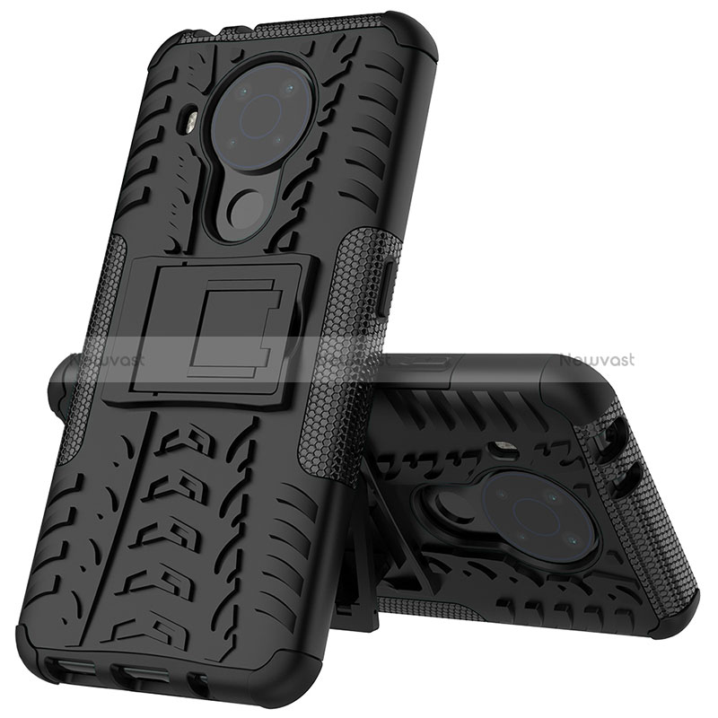 Silicone Matte Finish and Plastic Back Cover Case with Stand JX2 for Nokia 5.4