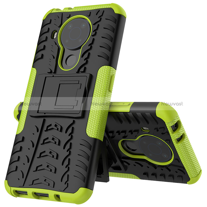 Silicone Matte Finish and Plastic Back Cover Case with Stand JX2 for Nokia 5.4 Green