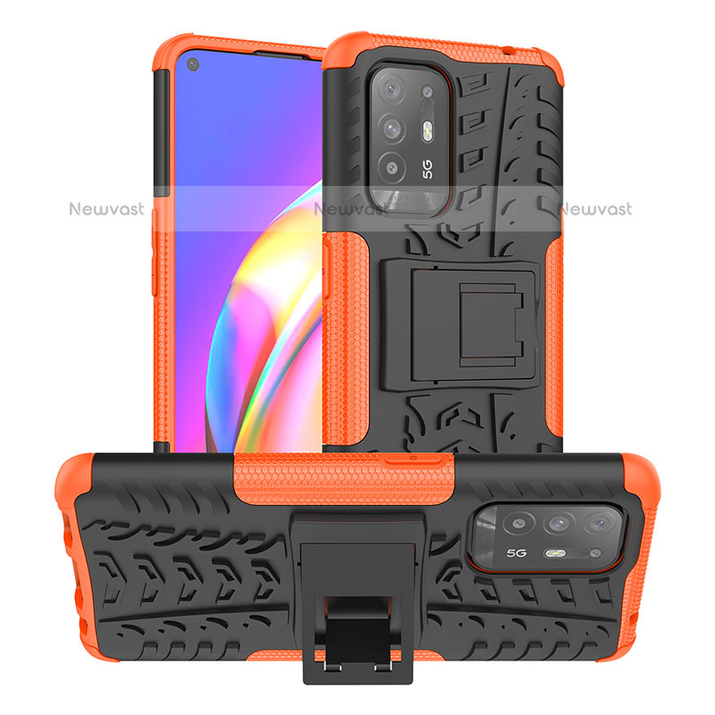 Silicone Matte Finish and Plastic Back Cover Case with Stand JX2 for Oppo A94 5G Orange
