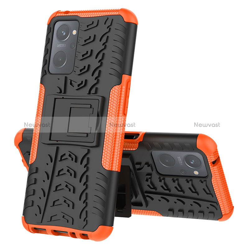 Silicone Matte Finish and Plastic Back Cover Case with Stand JX2 for Oppo A96 4G Orange