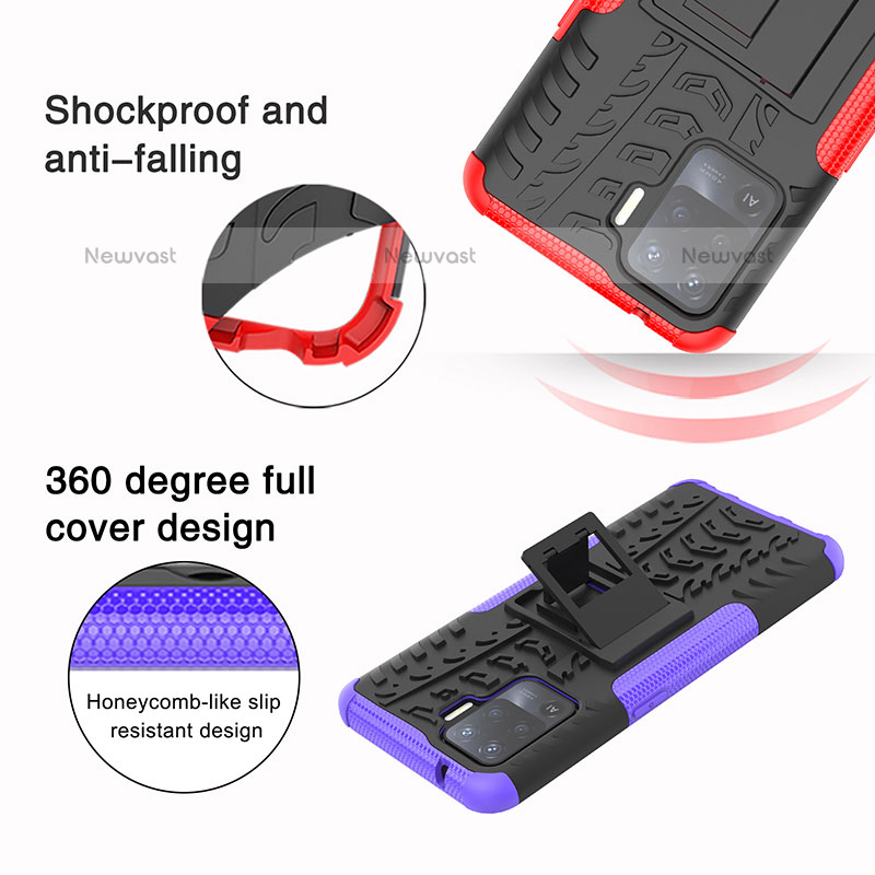 Silicone Matte Finish and Plastic Back Cover Case with Stand JX2 for Oppo F19 Pro