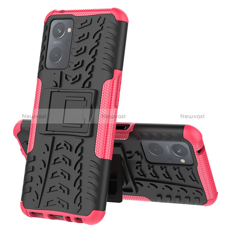 Silicone Matte Finish and Plastic Back Cover Case with Stand JX2 for Realme 9i 4G Hot Pink