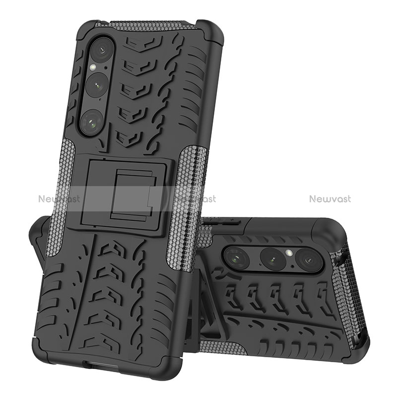 Silicone Matte Finish and Plastic Back Cover Case with Stand JX2 for Sony Xperia 1 V