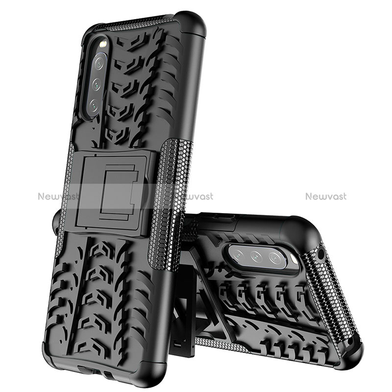 Silicone Matte Finish and Plastic Back Cover Case with Stand JX2 for Sony Xperia 10 III Black