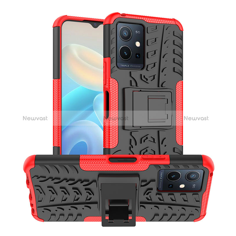 Silicone Matte Finish and Plastic Back Cover Case with Stand JX2 for Vivo iQOO Z6 5G