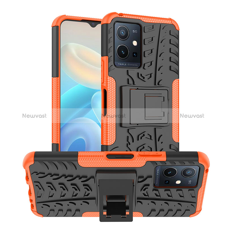 Silicone Matte Finish and Plastic Back Cover Case with Stand JX2 for Vivo iQOO Z6 5G Orange