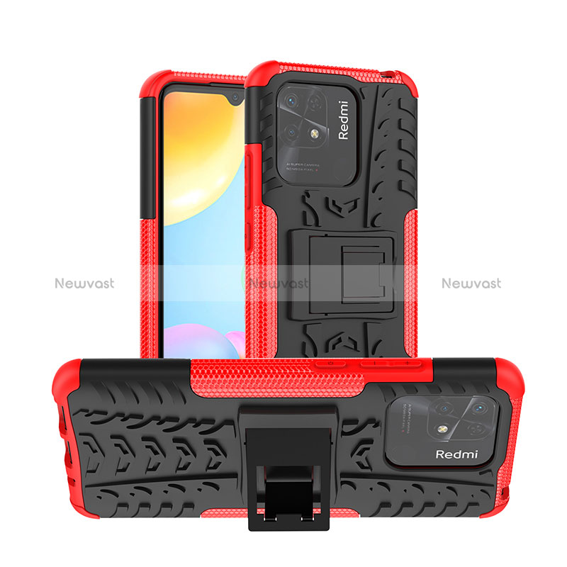 Silicone Matte Finish and Plastic Back Cover Case with Stand JX2 for Xiaomi Redmi 10 Power