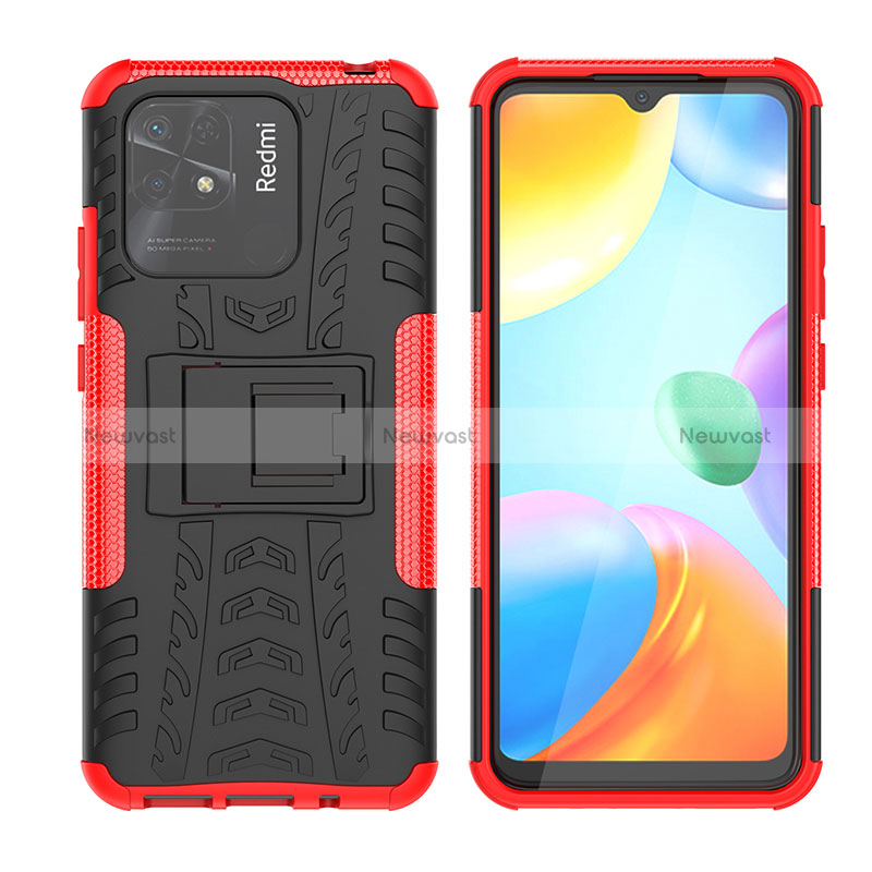 Silicone Matte Finish and Plastic Back Cover Case with Stand JX2 for Xiaomi Redmi 10C 4G