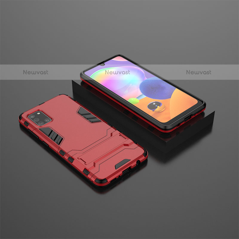 Silicone Matte Finish and Plastic Back Cover Case with Stand KC1 for Samsung Galaxy A31