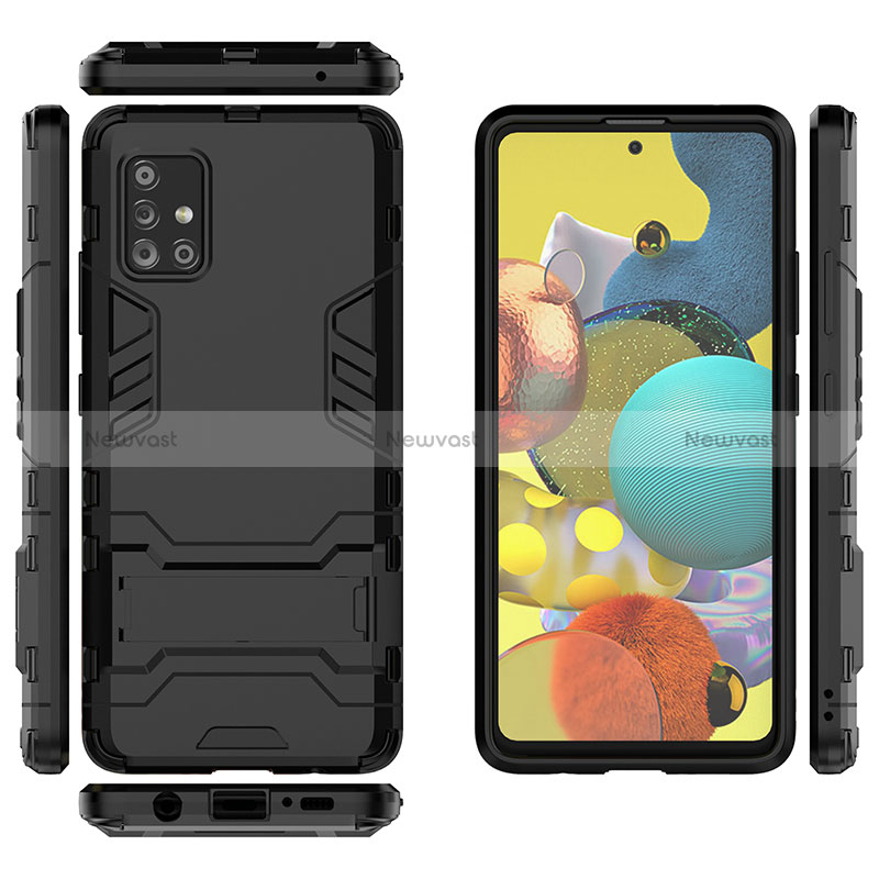 Silicone Matte Finish and Plastic Back Cover Case with Stand KC1 for Samsung Galaxy A51 5G