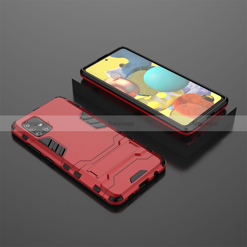 Silicone Matte Finish and Plastic Back Cover Case with Stand KC1 for Samsung Galaxy A51 5G Red