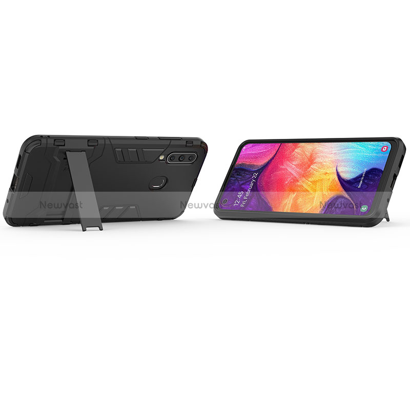 Silicone Matte Finish and Plastic Back Cover Case with Stand KC1 for Samsung Galaxy A60