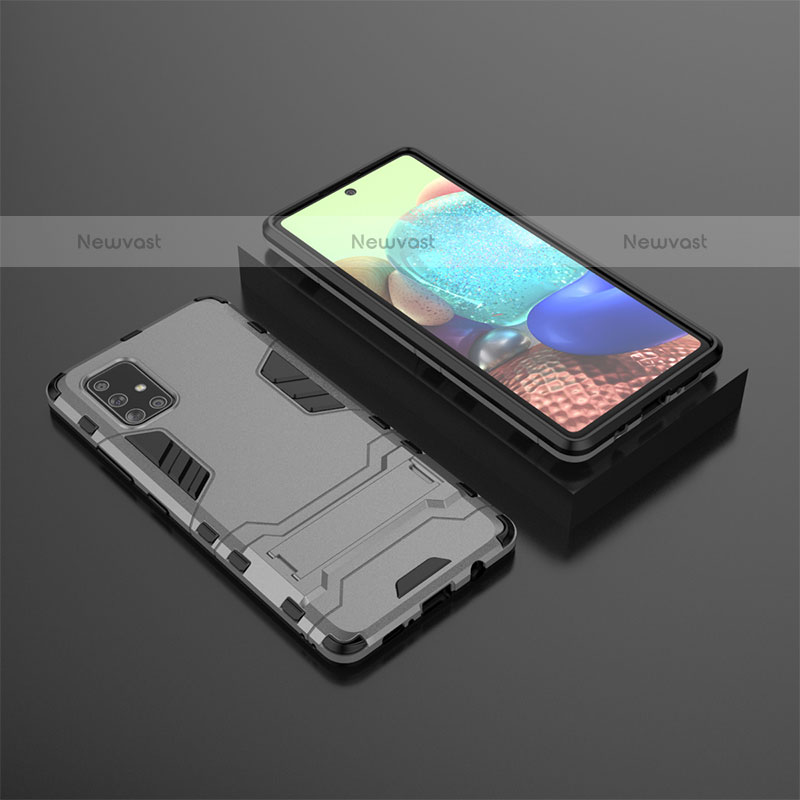 Silicone Matte Finish and Plastic Back Cover Case with Stand KC1 for Samsung Galaxy A71 4G A715