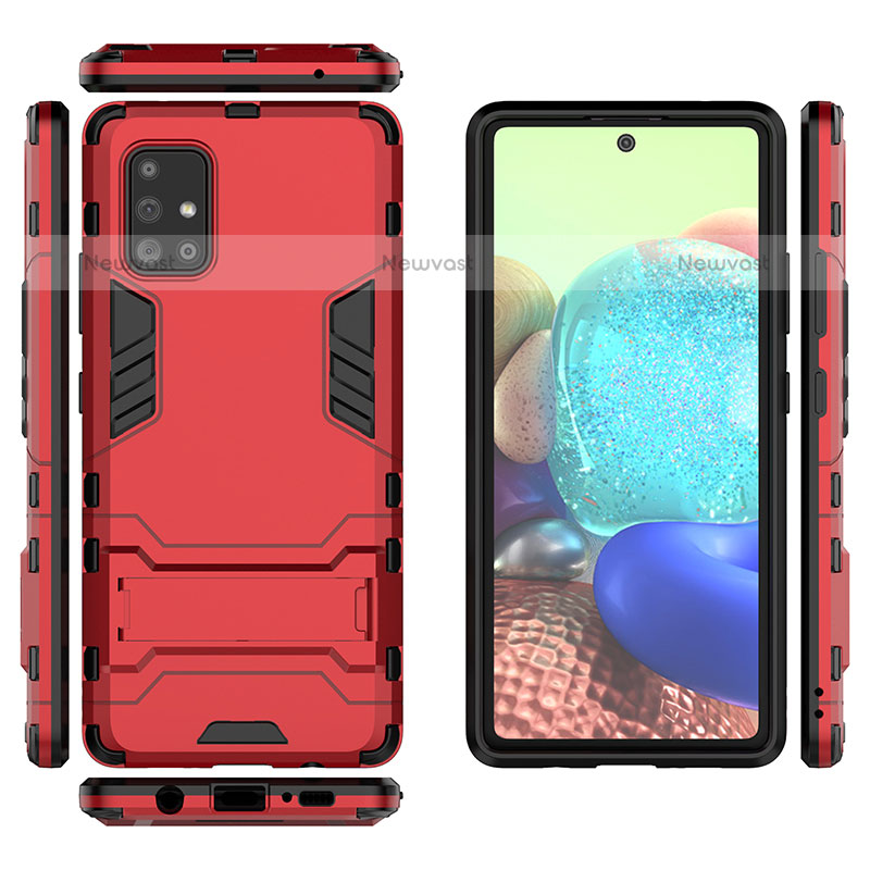 Silicone Matte Finish and Plastic Back Cover Case with Stand KC1 for Samsung Galaxy A71 4G A715