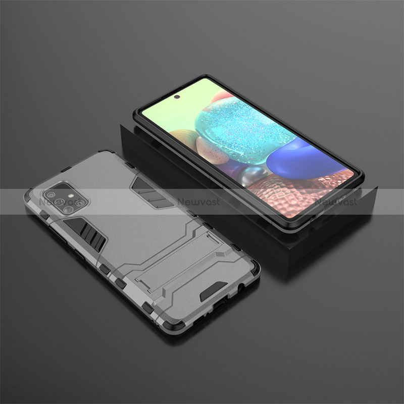 Silicone Matte Finish and Plastic Back Cover Case with Stand KC1 for Samsung Galaxy A71 5G Gray