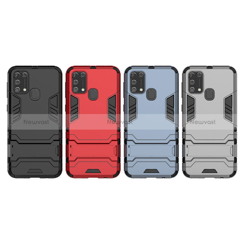 Silicone Matte Finish and Plastic Back Cover Case with Stand KC1 for Samsung Galaxy M21s