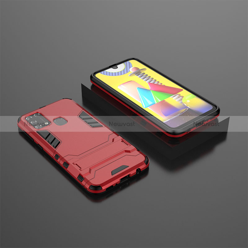 Silicone Matte Finish and Plastic Back Cover Case with Stand KC1 for Samsung Galaxy M21s